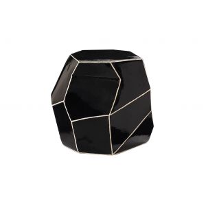 Ceramic Artisan Series Geo Stool/Accent Table - Black with White Lines