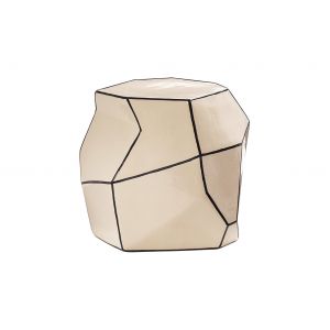 Ceramic Artisan Series Geo Stool/Accent Table in White with Black Lines