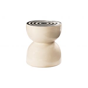 Ceramic Artisan Series Geo Stool/Accent Table - White Black Circles on Top